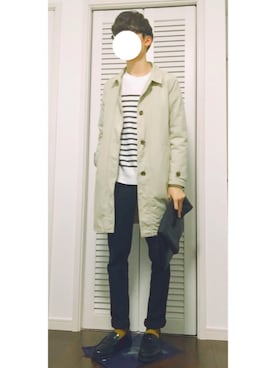 「B.L.U.E（ビーエルユーイー）のアイテム（ステンカラーコート）」を使った、ゆさん（メンズ・170cm）の冬コーディネート