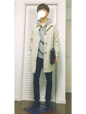 「B.L.U.E（ビーエルユーイー）のアイテム（ステンカラーコート）」を使った、ゆさん（メンズ・170cm）の冬コーディネート