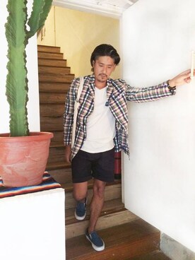 「REMIX（リミックス）のアイテム（パンツ）」を使った、UpstairsGenuineShopさん（メンズ・170cm）の夏コーディネート