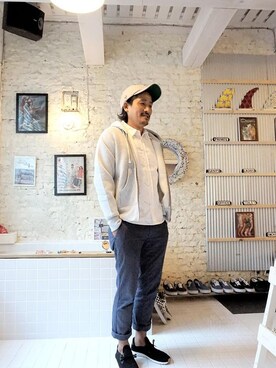 「Champion（チャンピオン）のアイテム（スタジャン）」を使った、UpstairsGenuineShopさん（メンズ・170cm）の秋コーディネート