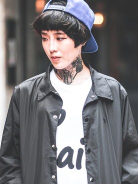 「Champion（チャンピオン）のアイテム（ナイロンジャケット）」を使った、UpstairsGenuineShopさん（レディース・170cm）の春コーディネート
