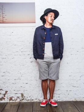 「Champion（チャンピオン）のアイテム（カーゴパンツ）」を使った、UpstairsGenuineShopさん（メンズ・170cm）の春コーディネート