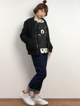 「unrelaxing（アンリラクシング）のアイテム（MA-1）」を使った、チョコビさん（レディース・154cm）の春コーディネート