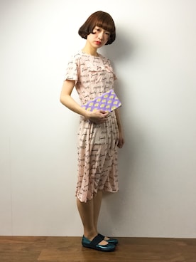 「柄×柄」｜「アイテム（バレエシューズ）」を使った、チョコビさん（レディース・154cm）の春コーディネート