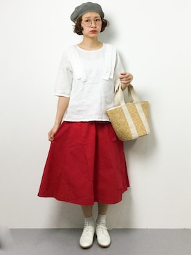 「ちょこびおすすめ」｜「アイテム（ハンチング/ベレー帽）」を使った、チョコビさん（レディース・154cm）の春コーディネート