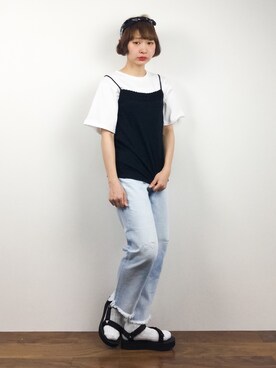 「Teva（テバ）のTeva/テヴァ・テバ/FLATFORM UNIVERSAL（サンダル）」を使った、チョコビさん（レディース・154cm）の春コーディネート