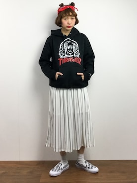 「CHAPTER WORLD PREMIUM（チャプターワールドプレミアム）のアイテム（トップス）」を使った、チョコビさん（レディース・154cm）の春コーディネート