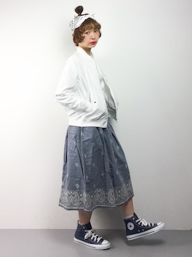 「バンダナ」｜「アイテム（MA-1）」を使った、チョコビさん（レディース・154cm）の春コーディネート
