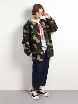 「センター分け」｜「アイテム（ジャケット/アウター）」を使った、チョコビさん（レディース・154cm）の春コーディネート