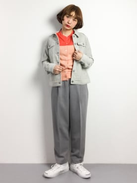 「センター分け」｜「アイテム（ジャケット/アウター）」を使った、チョコビさん（レディース・154cm）の春コーディネート