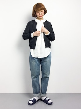 「archives（アルシーヴ）のアイテム（MA-1）」を使った、チョコビさん（レディース・154cm）の春コーディネート
