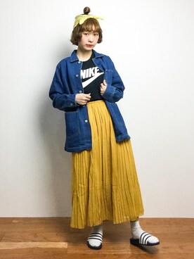 「ちょこびおすすめ」｜「アイテム（デニムジャケット）」を使った、チョコビさん（レディース・154cm）の春コーディネート