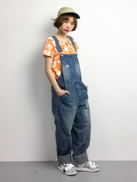 「UP START（アップスタート）のアイテム（オールインワン・サロペット）」を使った、チョコビさん（レディース・154cm）の春コーディネート