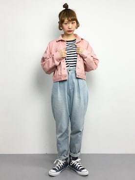 「ちょこびおすすめ」｜「アイテム（デニムジャケット）」を使った、チョコビさん（レディース・154cm）の春コーディネート