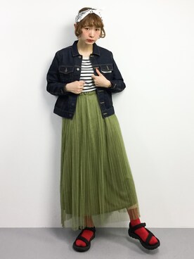 「ちょこびおすすめ」｜「アイテム（デニムジャケット）」を使った、チョコビさん（レディース・154cm）の春コーディネート