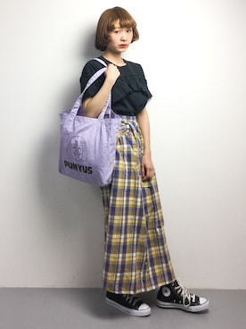 「PUNYUS（プニュズ）のアイテム（トートバッグ）」を使った、チョコビさん（レディース・154cm）の春コーディネート