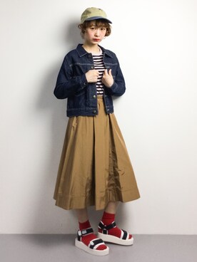 「ちょこび」｜「アイテム（デニムジャケット）」を使った、チョコビさん（レディース・154cm）の春コーディネート