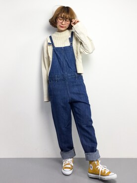 「青文字系」｜「アイテム（サロペット/オーバーオール）」を使った、チョコビさん（レディース・154cm）の春コーディネート
