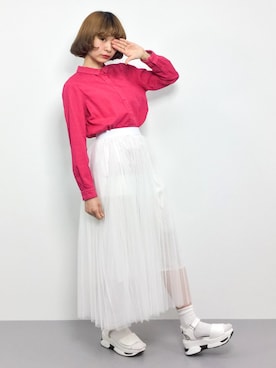 「PLAIN CLOTHING（プレーンクロージング）のアイテム（スカート）」を使った、チョコビさん（レディース・154cm）の春コーディネート