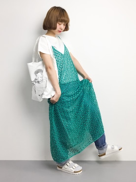 「ベルトサンダル」｜「アイテム（ワンピース/ドレス）」を使った、チョコビさん（レディース・154cm）の夏コーディネート