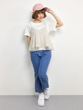 「切りっぱなし」｜「アイテム（キャミソール）」を使った、チョコビさん（レディース・154cm）の夏コーディネート