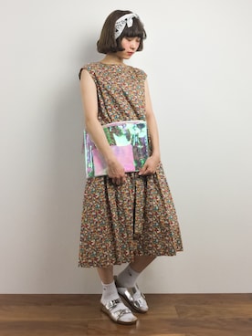 「ベルトサンダル」｜「アイテム（ワンピース/ドレス）」を使った、チョコビさん（レディース・154cm）の夏コーディネート