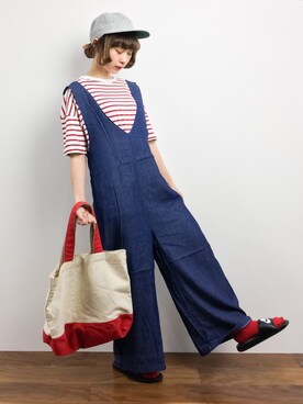 「ANAP（アナップ）のアイテム（オールインワン・サロペット）」を使った、チョコビさん（レディース・154cm）の夏コーディネート