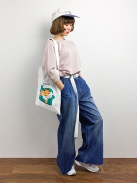 「PUNYUS（プニュズ）のアイテム（トートバッグ）」を使った、チョコビさん（レディース・154cm）の夏コーディネート