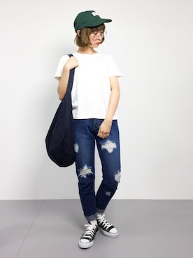 「UP START（アップスタート）のアイテム」を使った、チョコビさん（レディース・154cm）の夏コーディネート
