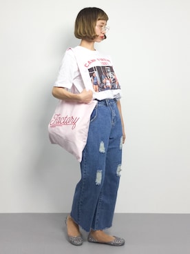 「WC（ダブル シー）のアイテム（トートバッグ）」を使った、チョコビさん（レディース・154cm）の夏コーディネート