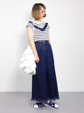 「切りっぱなし」｜「アイテム（サンダル）」を使った、チョコビさん（レディース・154cm）の夏コーディネート