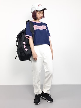 「WC（ダブル シー）のアイテム（バックパック/リュック）」を使った、チョコビさん（レディース・154cm）の夏コーディネート