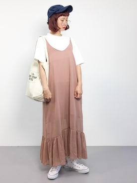 「PLAIN CLOTHING（プレーンクロージング）のアイテム（ワンピース/ドレス）」を使った、チョコビさん（レディース・154cm）の夏コーディネート