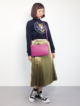 「Ameri（アメリ）のアイテム（スウェット）」を使った、チョコビさん（レディース・154cm）の夏コーディネート