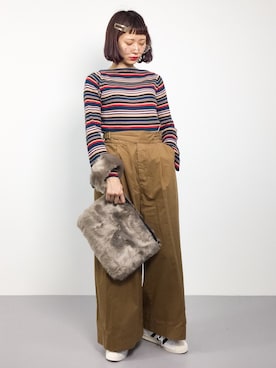 「秋先取りコーデ」｜「アイテム（クラッチバッグ）」を使った、チョコビさん（レディース・154cm）の秋コーディネート