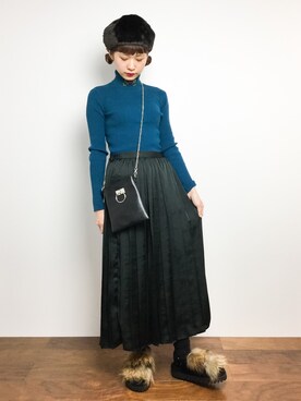 「ウエストイン」｜「アイテム（ハンチング/ベレー帽）」を使った、チョコビさん（レディース・154cm）の秋コーディネート