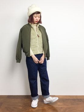 「JOURNAL STANDARD（ジャーナルスタンダード）の14oz CONE DENIM 5ポケットパンツ#（デニムパンツ）」を使った、チョコビさん（レディース・154cm）の秋コーディネート