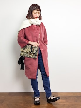「axes femme（アクシーズファム）のアイテム（クラッチバッグ）」を使った、チョコビさん（レディース・154cm）の秋コーディネート