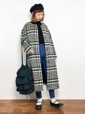 「フリルトート」｜「アイテム（その他アウター）」を使った、チョコビさん（レディース・154cm）の秋コーディネート