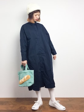 「白タイツ」｜「アイテム（シャツワンピース）」を使った、チョコビさん（レディース・154cm）の秋コーディネート
