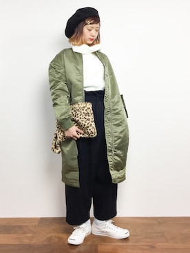「AZUL by moussy（アズールバイマウジー）のアイテム（MA-1）」を使った、チョコビさん（レディース・154cm）の秋コーディネート