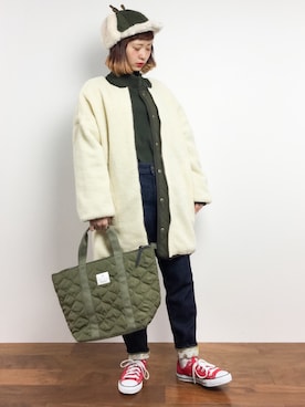 「赤コンバース」｜「アイテム（その他アウター）」を使った、チョコビさん（レディース・154cm）の秋コーディネート