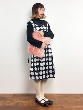 「ファークラッチ」｜「アイテム（ワンピース/ドレス）」を使った、チョコビさん（レディース・154cm）の冬コーディネート