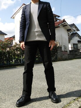 「BLUE BLUE（ブルーブルー）のアイテム（セットアップ）」を使った、hashiさん（メンズ・167cm）の春コーディネート