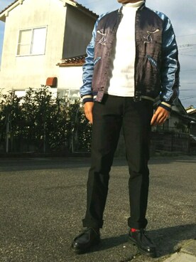 「BLUE BLUE（ブルーブルー）のアイテム（ブルゾン）」を使った、hashiさん（メンズ・167cm）の秋コーディネート