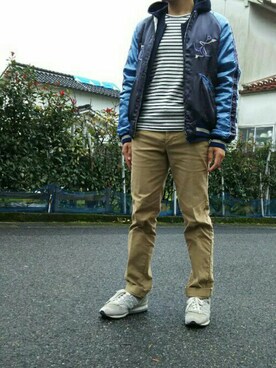 「BLUE BLUE（ブルーブルー）のアイテム（ブルゾン）」を使った、hashiさん（メンズ・167cm）の秋コーディネート