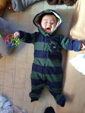 「アイテム（ママ＆ベビー、グリーン系）」を使った、SO-TAさん（キッズ・70cm）の春コーディネート