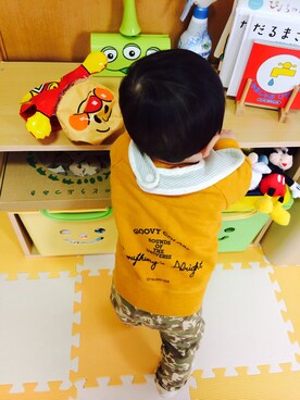 「アイテム（ママ＆ベビー、グリーン系）」を使った、SO-TAさん（キッズ・70cm）の春コーディネート