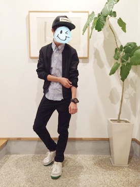 「R&D.M.Co OLDMAN’S TAILOR（オールドマンズテイラー）のアイテム（帽子）」を使った、ぺーたーさん（メンズ・164cm）の秋コーディネート
