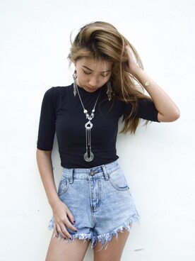 「FOREVER 21（フォーエバー トゥエンティーワン）のアイテム（イヤリング、シルバー系）」を使った、Xannelle Huiping Lokさん（レディース・153cm）の夏コーディネート